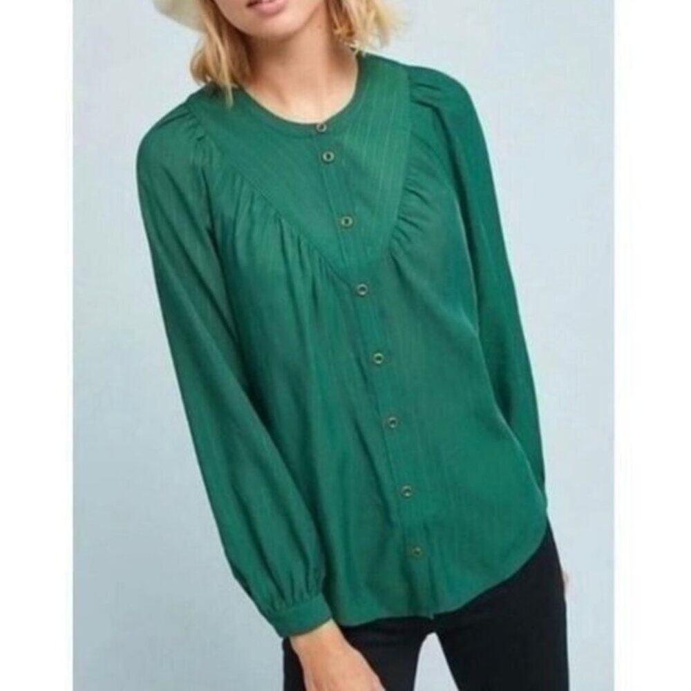Anthropologie Maeve Avignon Green Blouse